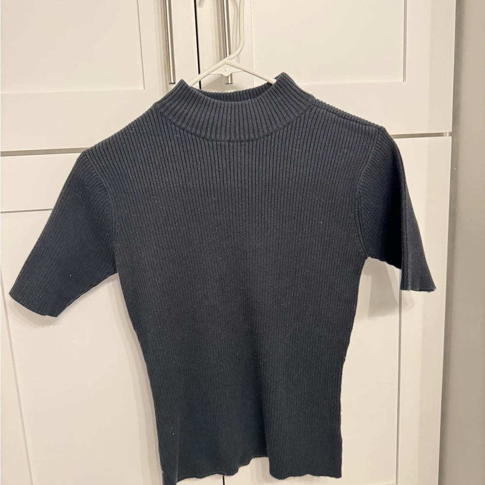 Essentials Black Ribbed Knit Top